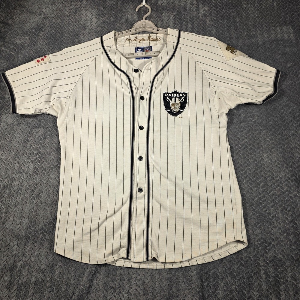 Vintage 1990's‎ Starter LA Raiders Pinstripe Baseball Shirt Men's Large White